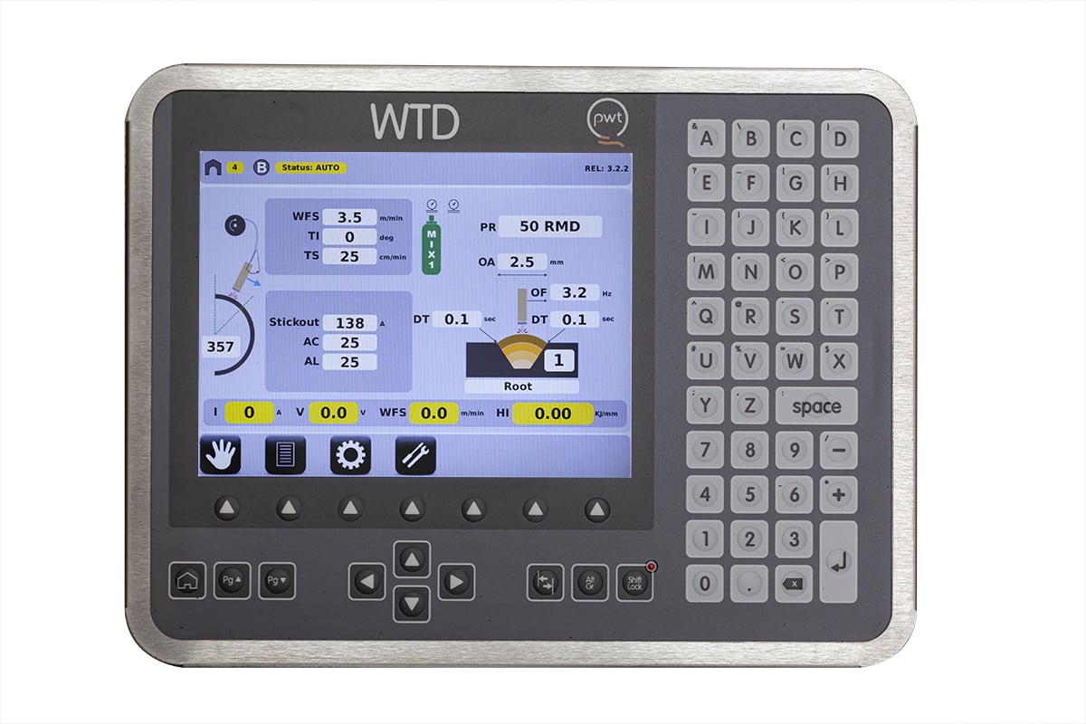 Automatic welding system with spool holder and monitor